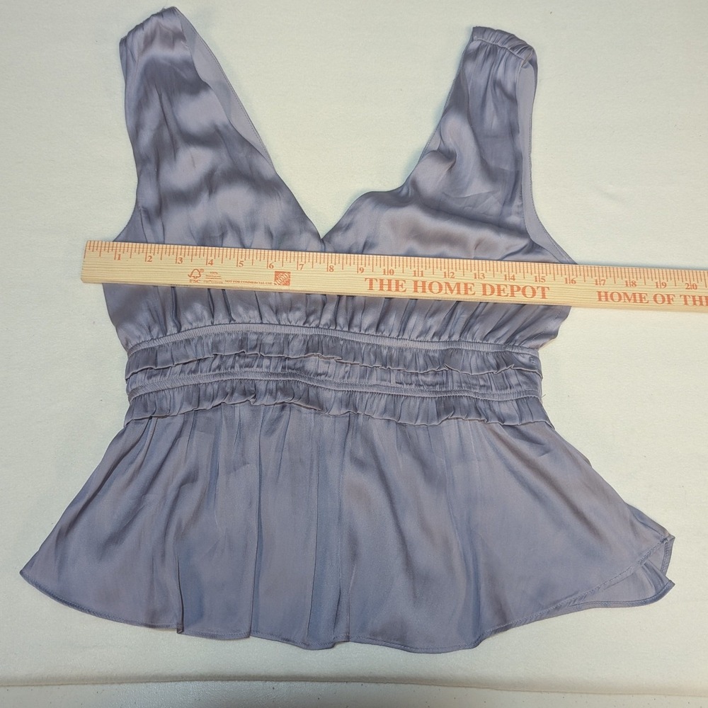 Storia Peplum Top Women Medium Lavender Grey Excellent Smocked Open Back - Picture 7 of 10